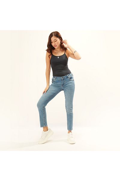 Lee Cooper Ankle Length Plain Jeans with Pocket Detail and Belt Loops