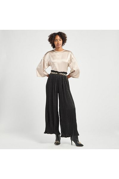 FAV Textured Wide Leg Pants with Elasticated Waistband