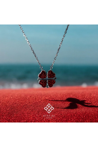 Atas Al Diamond Çift Taraflı Kalp Yonca Kırmızı ve Beyaz 925 ayar Mıknatıslı ...
