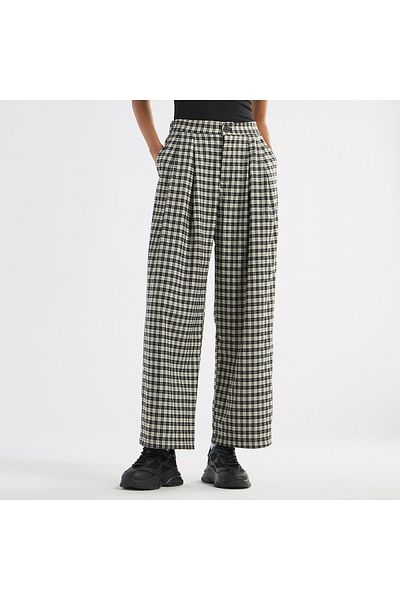 FAV Checked Pants with Button Closure and Pockets
