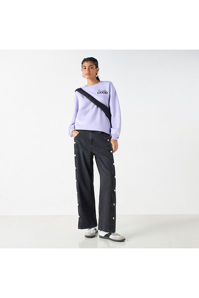 Lee Cooper Fit Wide Leg Jeans with Button Detail