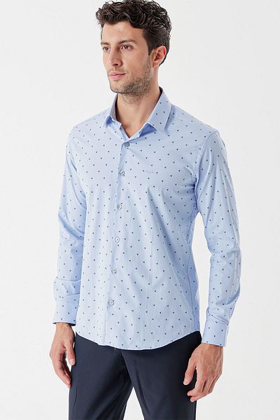 İmza Cămașă clasică slim fit, albastru închis, cu mânecă lungă, cu picior din pânză, cu guler dur, garnită, fără buzunare1004235106