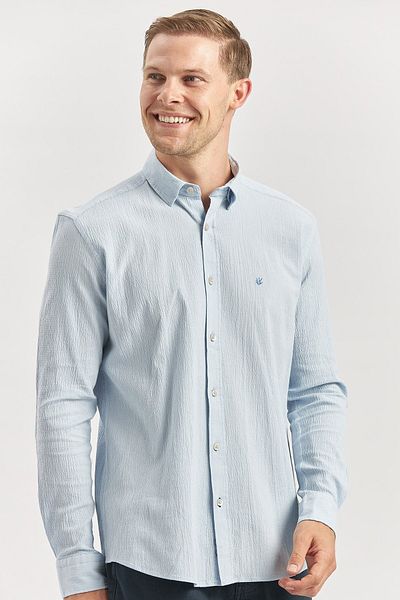 İmza Cămașă casual albastră slim fit - mânecă lungă, bumbac napolitan, 100% bumbac1004240247