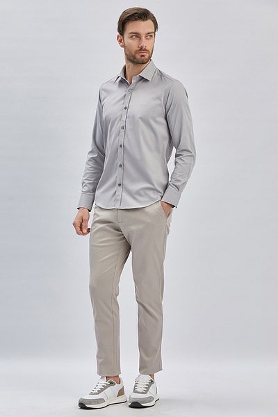 İmza Γκρι σκληρό γιακά βαμβακερό Lycra Slim Fit πουκάμισο - Μακρυμάνικο 1004240234