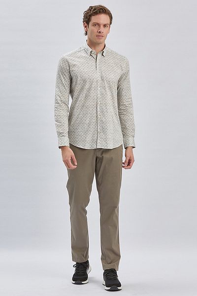 İmza Μπεζ Slim Fit Classic πουκάμισο - Μακρυμάνικο, εμπριμέ, βαμβακερό χωρίς τσέπες 1004240213