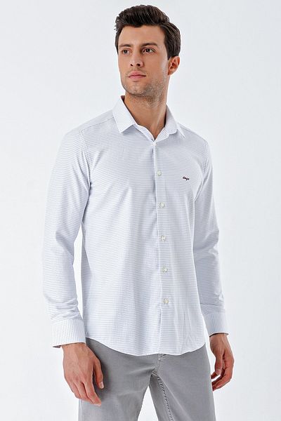 İmza Cămașă albă, cu mânecă lungă, cu model Dobby, guler dur, bumbac, fără buzunar, slim fit1004230203