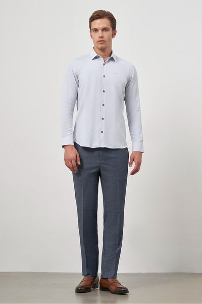 İmza Gray Long Sleeve Self Patterned Dobby 032 Hard Collar Classic Slim Fit Shirt 1004245151