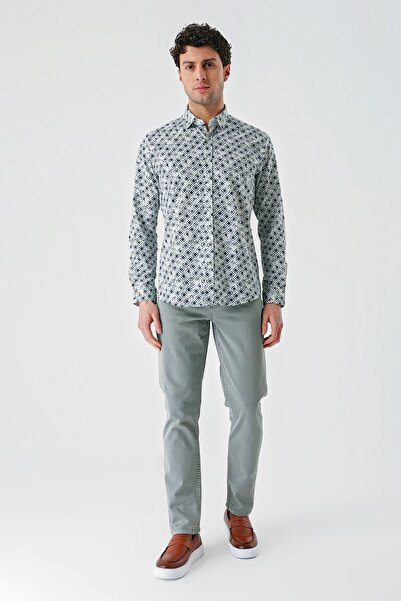 İmza Водонепроникна бавовняна сорочка зеленого кольору - з довгими рукавами, принтом та коміром 1004240211