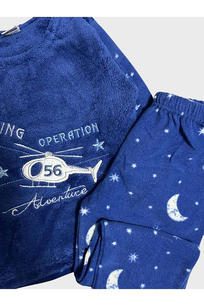 Fil Kids Set de pijamale de iarnă cu mâneci lungi cu model de elicopter albastru și noapte pentru băieți