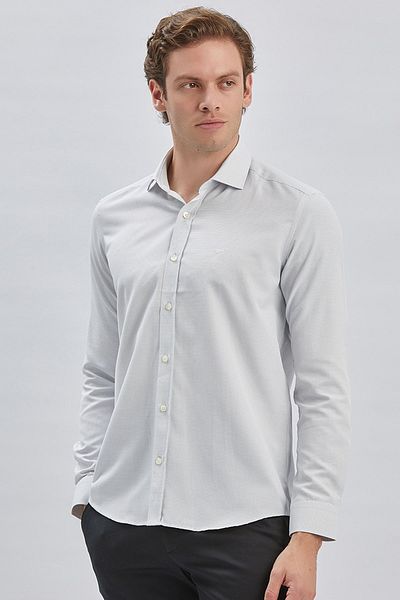 İmza Черна памучна риза Slim Fit - Дълъг ръкав, Шарена, Без джобове, Едноцветна риза - 1004240236