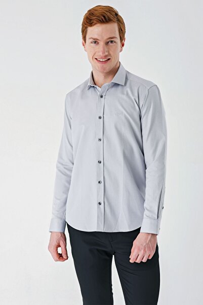 İmza Gray Long Sleeve Oxford Pocketless Cotton Classic Slim Fit Slim Fit Shirt1004240235