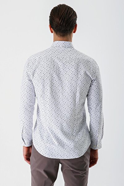 İmza Біла сорочка з довгими рукавами, принтом, ґудзиками на комірі, без кишень, бавовняна, slim fit, 1004235170