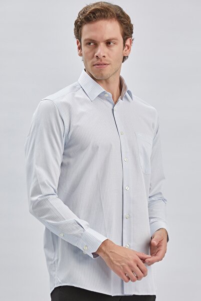 İmza Темно-синя сорочка з довгими рукавами, кишенями, з бавовняної тканини, класичного крою, зручна посадка, 1004240226