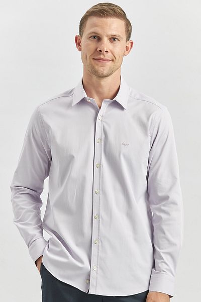 İmza Лилава риза с твърда яка Slim Fit - дълъг ръкав, едноцветен плат 032 1004240334