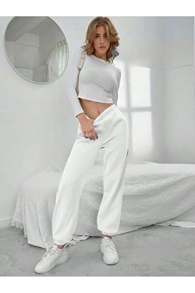 over head oh White Jogger Sweatpants - Γυναικεία, Χειμερινά, ίσια, 3 κλωστές