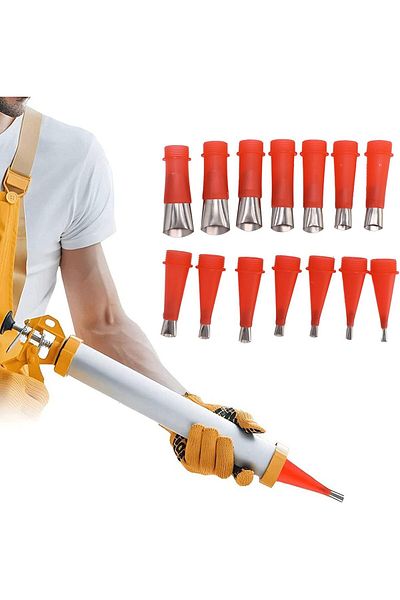 Roichil Caulking Tip Set – Stainless Steel and Plastic Nozzle Set, 4 Washing Brushes Integrated