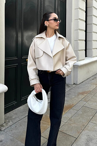 MEECY OVERSIZE ECRU BŐR KABÁT