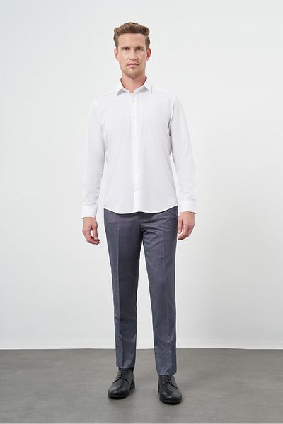İmza Λευκό Slim Fit Μακρυμάνικο Βαμβακερό Κλασικό Πουκάμισο χωρίς τσέπη 1004245202