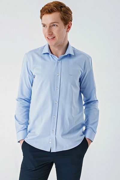 İmza Cămașă Oxford cu mânecă lungă, albastru închis, bumbac fără buzunar, clasică, slim fit1004240235