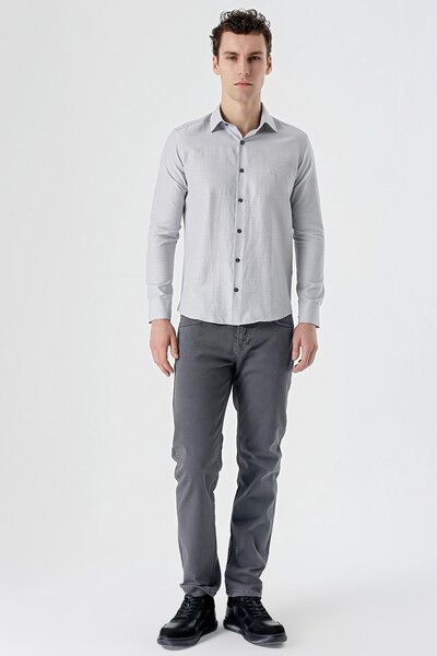 İmza Сіра сорочка з довгими рукавами, візерунком, жорстким коміром, без кишень, з бавовняної тканини, облягаючого крою, 1004235168