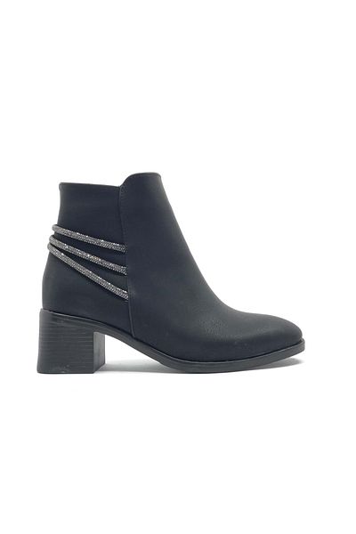 Kids Club Shoes Ασιατικές γυναικείες μπότες με κοντό τακούνι με πέτρινη καμάρα στην πλάτη ΜΑΥΡΟ