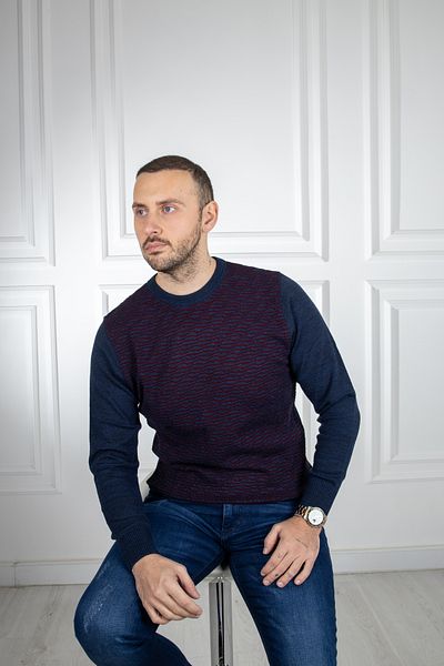 Sarar Interviu Pulover tricotat cu decolteu în formă de O, albastru bleumarin închis