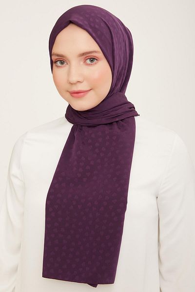 Armine Mother's Day Special Evening Dress Jacquard Heart Detailed Shawl Plum