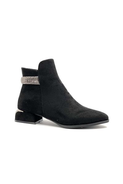 Kids Club Shoes Feles Ankle Stone Classic Flat Sole Γυναικείες Μπότες Μαύρο-σουέντ