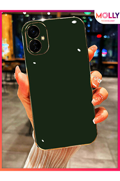Molly Tecno SPARK 9 PRO İçin Koyu Yeşil Kenarları Gold Detaylı Lüks Silikon K...