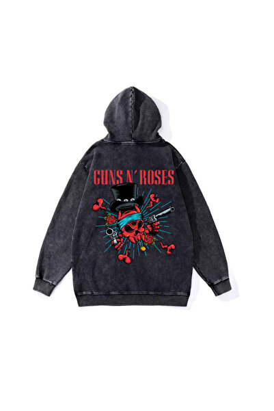 Toum Enya Takı  Yıkamalı Kumaş Rock Serisi Guns'n Roses Kapüşonlu Hoodie Sweatshirt