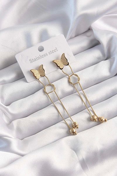 modavra 316L Steel Gold Color Dangle Knot Model Butterfly Earrings