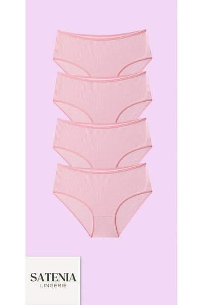 SATENIA LINGERIE Chiloți din bumbac cu nervuri de mărime mare - Pachet de 4 (XL-2XL - 3XL)