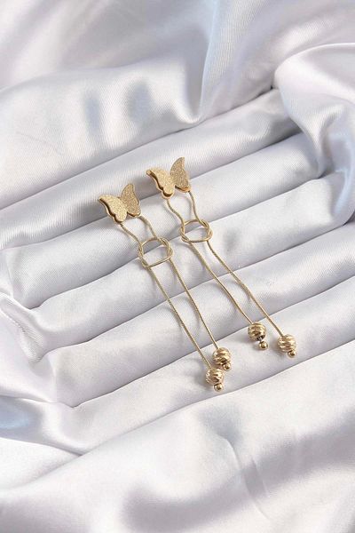 modavra 316L Steel Gold Color Dangle Knot Model Butterfly Earrings