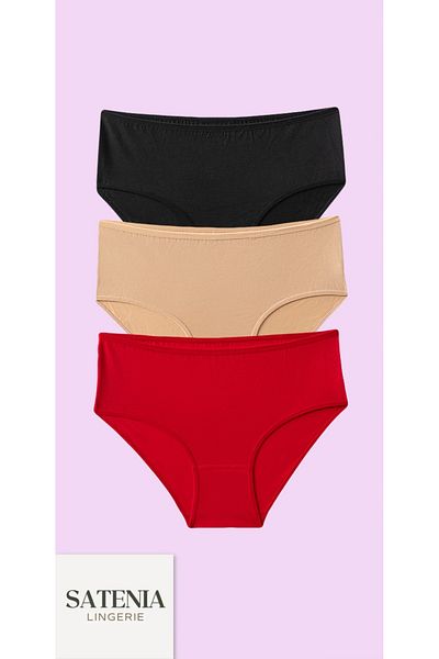 SATENIA LINGERIE Chiloți de zi cu zi din bumbac Bato cu talie înaltă pentru femei, pachet de 3 (MĂRIMI XL-2XL-3XL)