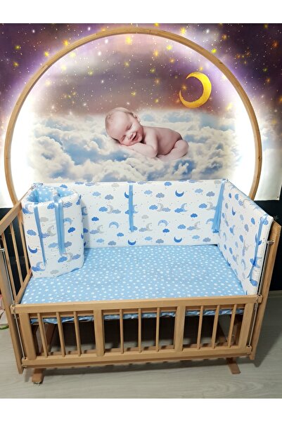 Baby Clime 4 قطع حماية جانبية لسرير الأطفال مقاس 60 × 120 - نمط نجمة الهلال الأزرق (باستثناء ملاءة)