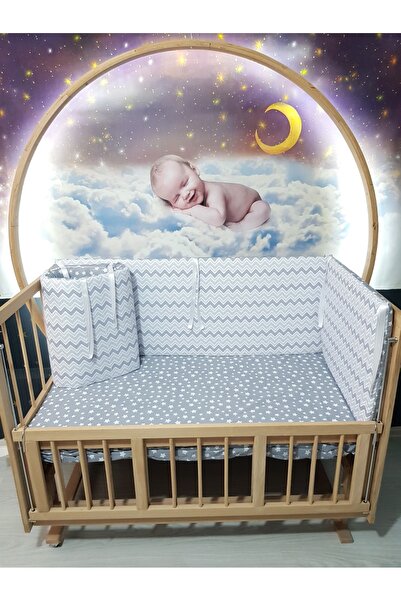 Baby Clime 4 قطع حماية جانبية باللون الرمادي لسرير الأطفال مقاس 60 × 120 - نمط نجمة متعرجة رفيعة (باستثناء ملاءة)