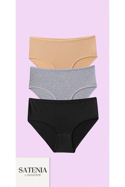 SATENIA LINGERIE Γυναικεία καθημερινά βαμβακερά εσώρουχα Bato ψηλόμεση 3 πακέτο (ΜΕΓΕΘΗ XL-2XL-3XL)
