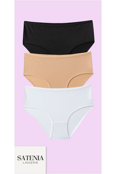 SATENIA LINGERIE Chiloți de zi cu zi din bumbac Bato cu talie înaltă pentru femei, pachet de 3 (MĂRIMI XL-2XL-3XL)