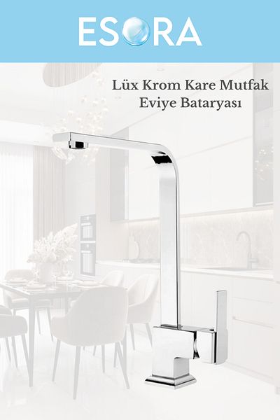 ESORA 360 °   Chrome Square Swan Kitchen Faucet with Swivel Spout