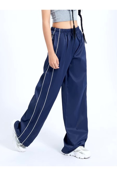 DENOKMODA Paraşüt Kumaş Oversize Çift Biyeli Şeritli Eşofman Altı/Pantolon