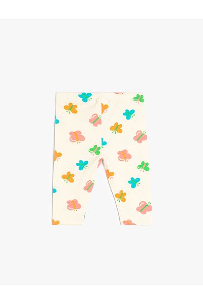 Koton Cotton Capri Leggings - Butterfly Pattern and Elastic Waist