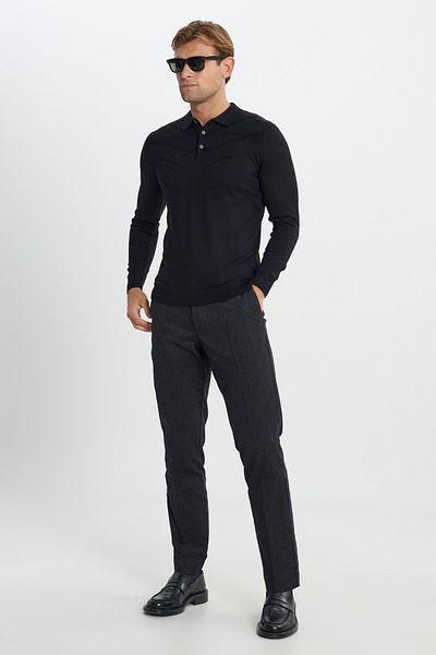 ALTINYILDIZ CLASSICS Men's Black Warm Wool Standard Fit Regular Cut Polo Collar Jacquard Knitwear Sweater