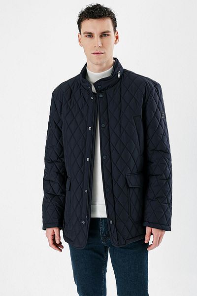 İmza Dark Navy Blue Quilted Stand Collar Lined Large Size Comfort Fit Relaxed Fit Casual Coat1007235265