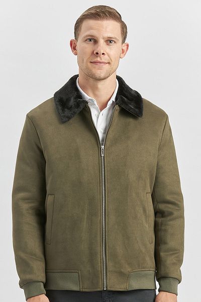 İmza Παλτό Casual Dark Khaki Slim Fit - Γέμισμα, Γούνινος γιακάς, Επένδυση Lycra Quilted 1007245152
