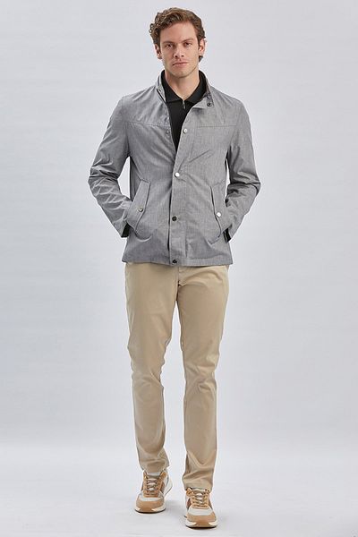 İmza Comfort Fit Grey Casual Coat - Stand Collar, Half Lining - 1007240150