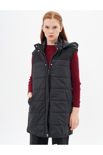 Kayra Black Quilted - Knitwear Garnished Vest