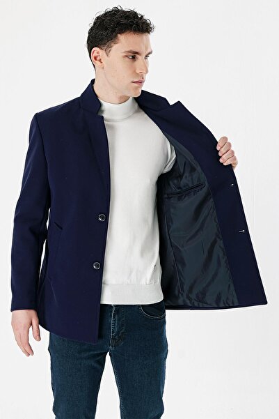 İmza Koyu Lacivert Kaşe Dik Yaka Astarlı Slim Fit Dar Kesim Casual Mont 1007235170