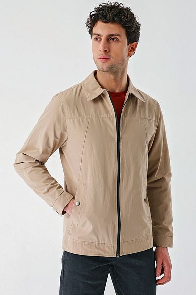 İmza Polo Neck Slim Fit Casual Coat - Light Beige, Cloth Leg, Solid Full Lining 1007240101