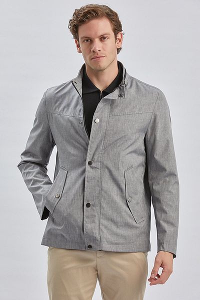 İmza Comfort Fit Grey Casual Coat - Stand Collar, Half Lining - 1007240150