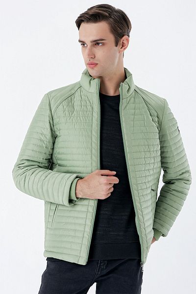 İmza Light Green Quilted Filled Stand Collar Lined Slim Fit Narrow Cut Casual Coat 1007235164